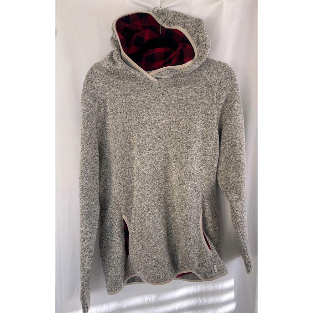 Eddie Bauer Women's Sweater Pullover Gray Size L Hoodie Lined W/Buffalo Plaid - Picture 1 of 4